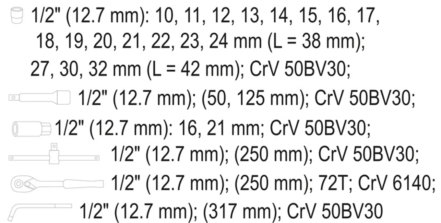 Zestaw narzędziowy 1/2" (25szt.) Yato YT-12671