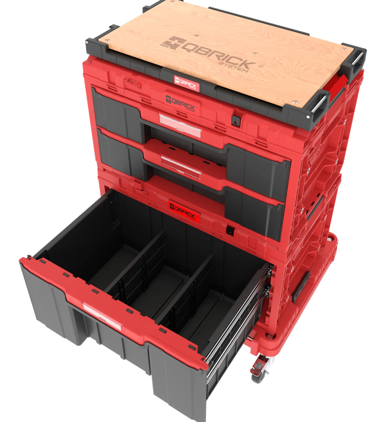 Zestaw szuflad na platformie kołowej Qbrick System ONE 2.0 WORKSHOP DRAWERS SET nr 7 RED Ultra HD Custom