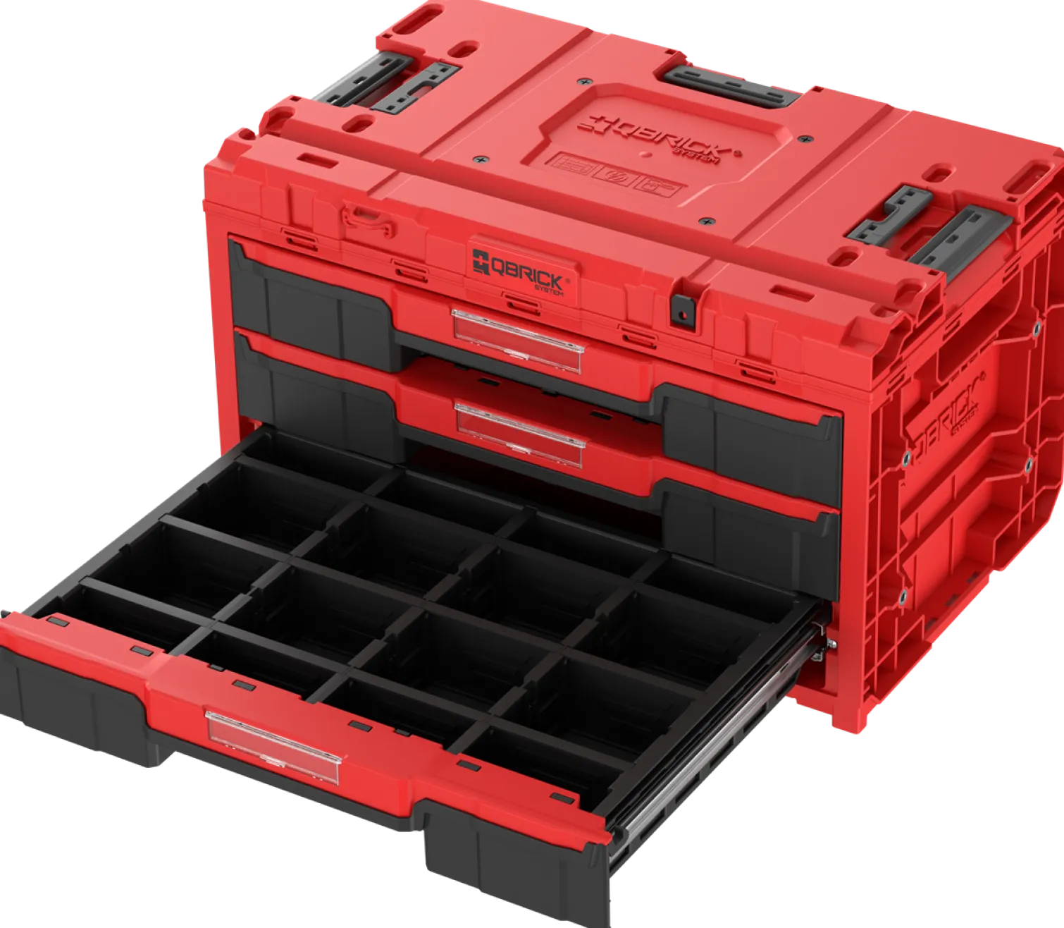 Zestaw szuflad na platformie kołowej Qbrick System ONE 2.0 WORKSHOP DRAWERS SET nr 5 RED Ultra HD Custom