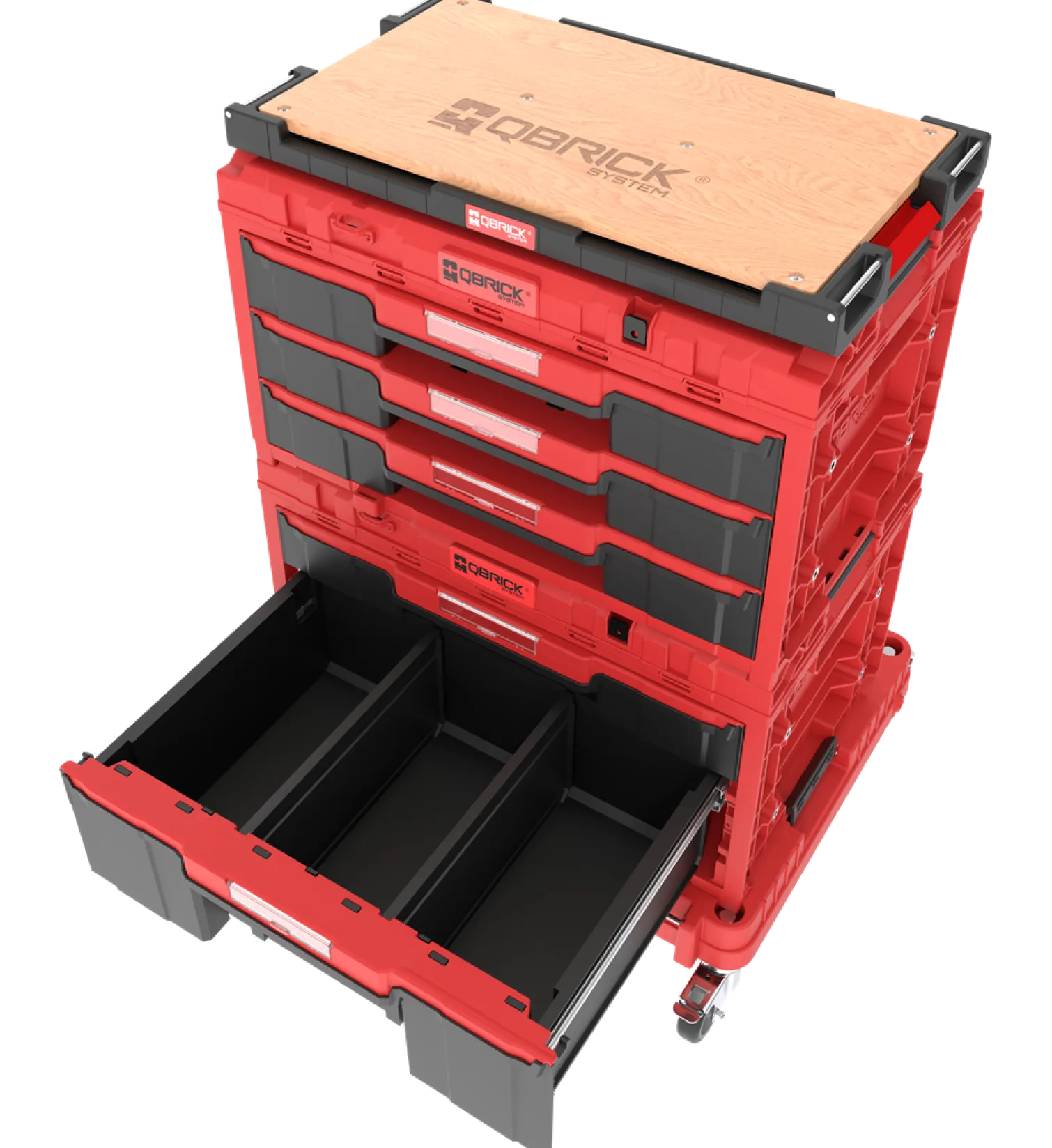 Zestaw szuflad na platformie kołowej Qbrick System ONE 2.0 WORKSHOP DRAWERS SET nr 5 RED Ultra HD Custom