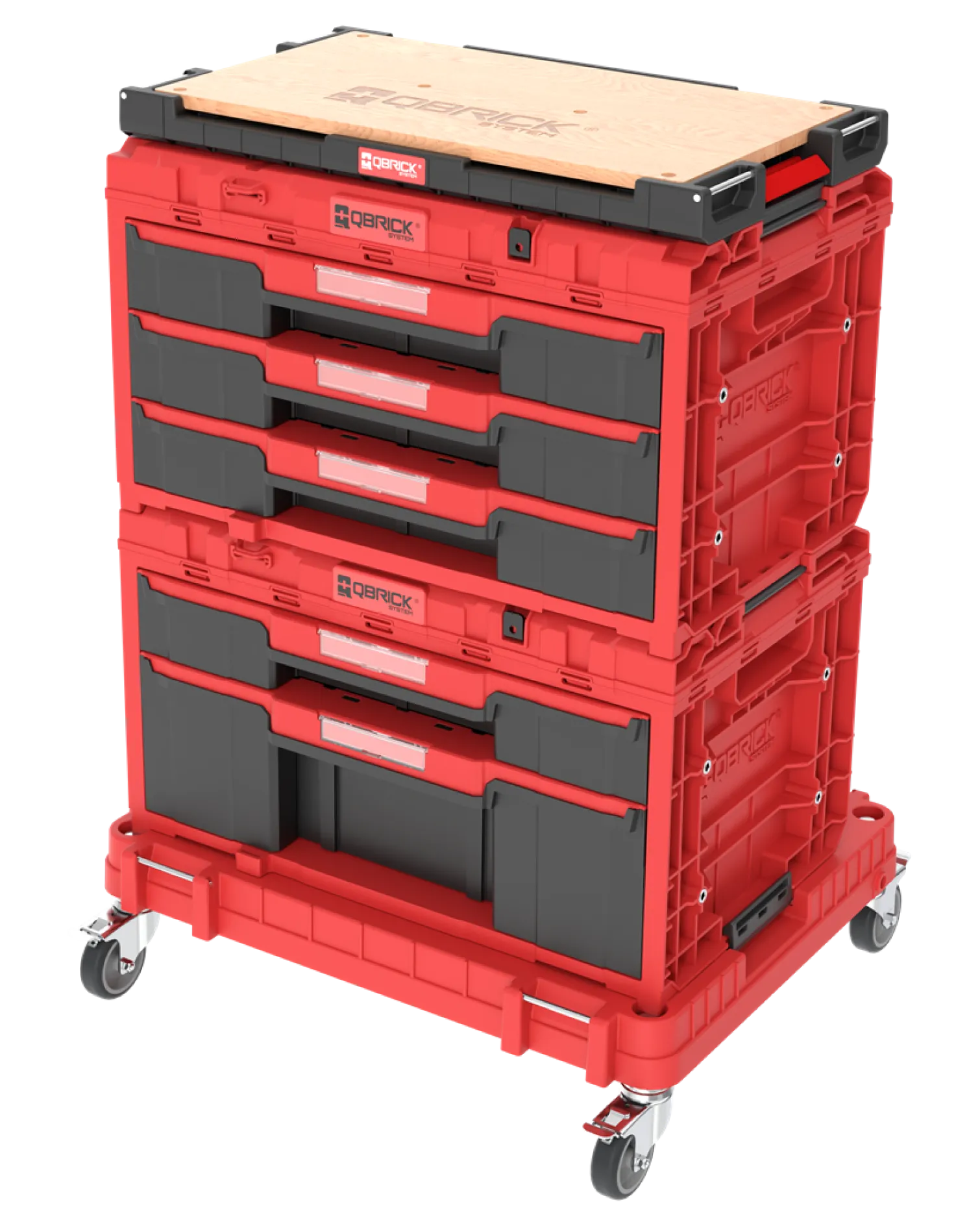 Zestaw szuflad na platformie kołowej Qbrick System ONE 2.0 WORKSHOP DRAWERS SET nr 5 RED Ultra HD Custom