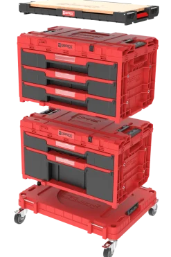 Zestaw szuflad na platformie kołowej Qbrick System ONE 2.0 WORKSHOP DRAWERS SET nr 5 RED Ultra HD Custom