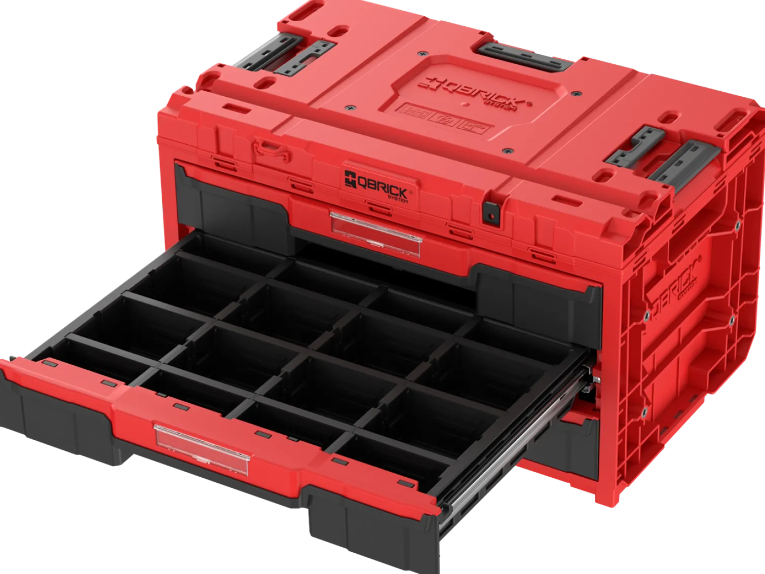 Zestaw szuflad na platformie kołowej Qbrick System ONE 2.0 WORKSHOP DRAWERS SET nr 5 RED Ultra HD Custom