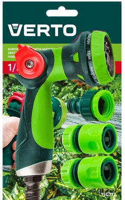 Zestaw z pistoletem zraszającym, złączkami, przyłączem do kranu 1/2" Verto 15G712