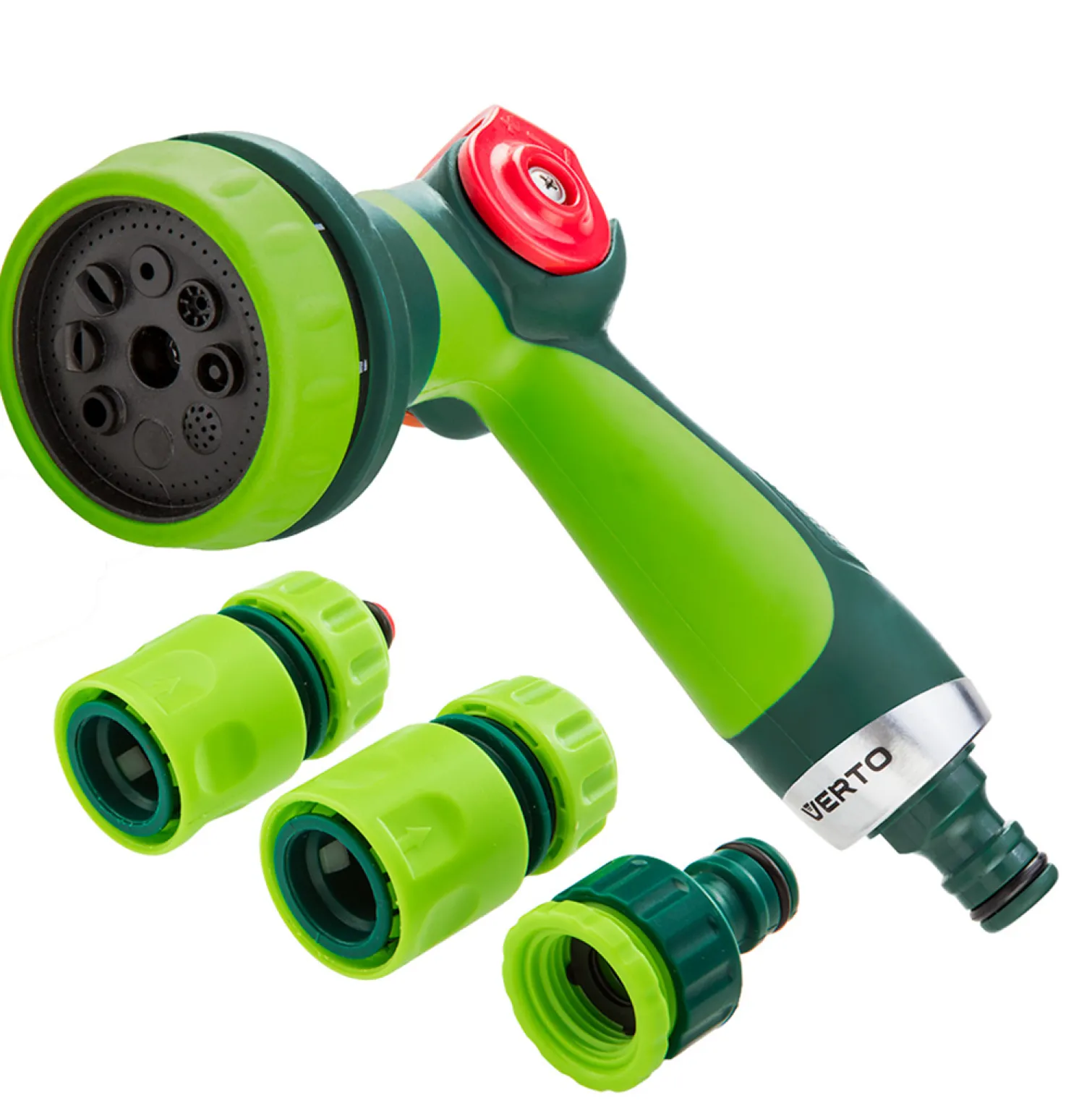 Zestaw z pistoletem zraszającym, złączkami, przyłączem do kranu 1/2" Verto 15G712